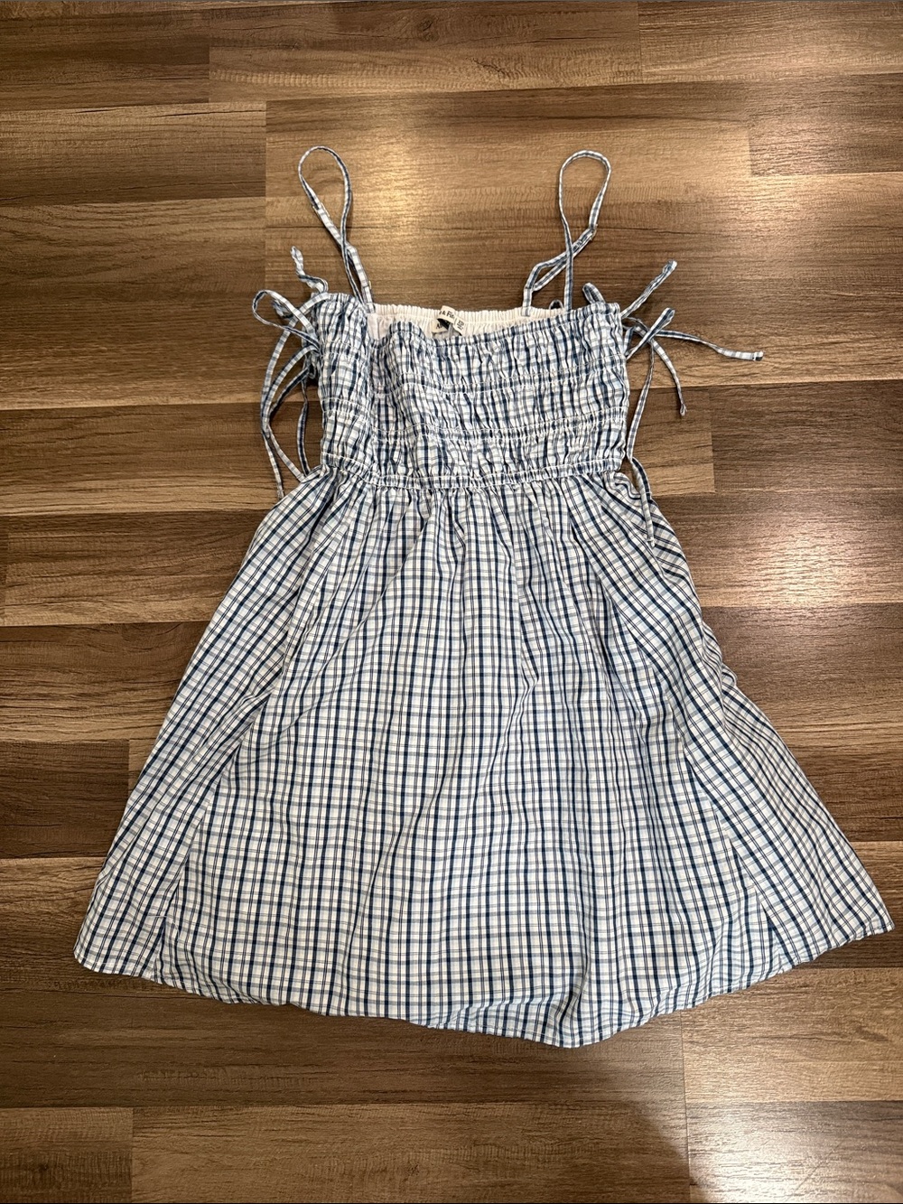 Abercrombie & Fitch White and Blue Plaid Smocked Sundress